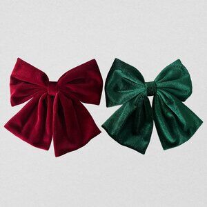Artisan Holiday Chrismas Red Green Velvet Hair Clip Bow Lot of 2